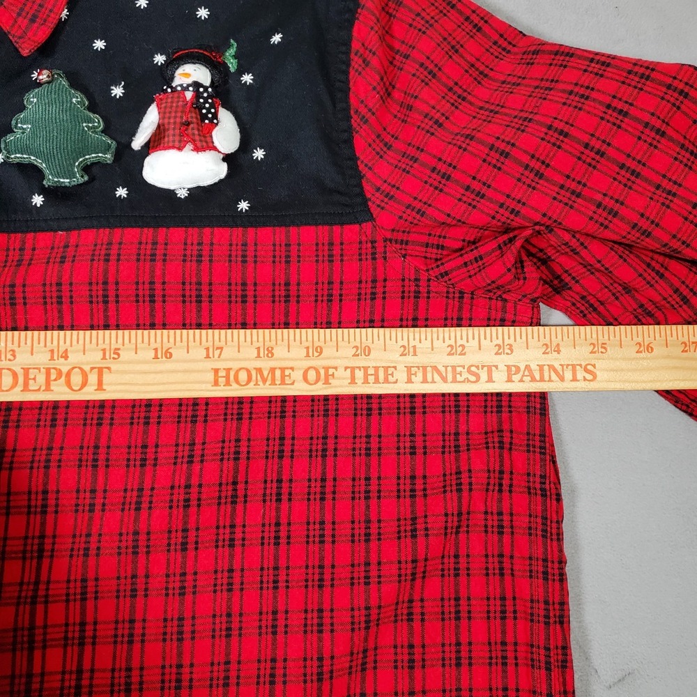 Lemon Grass Holiday Top Womens XL Red Black Plaid Button Santa Snowman Christmas - Picture 5 of 9
